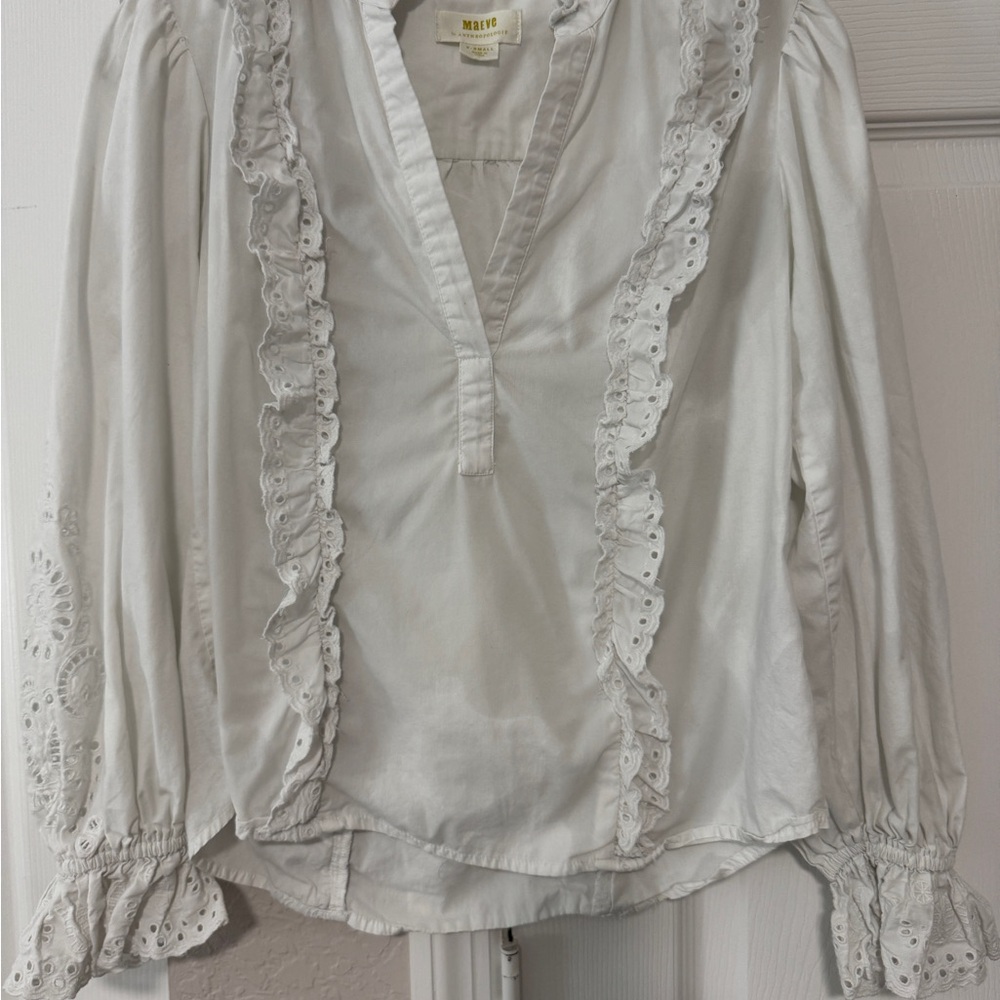 Anthropology White Ruffled Blouse